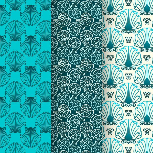 Seamless seashell pattern collection