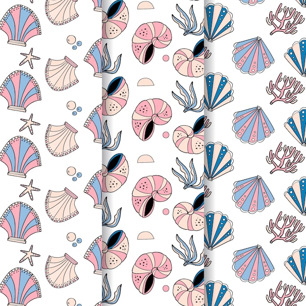 Seamless seashell pattern collection