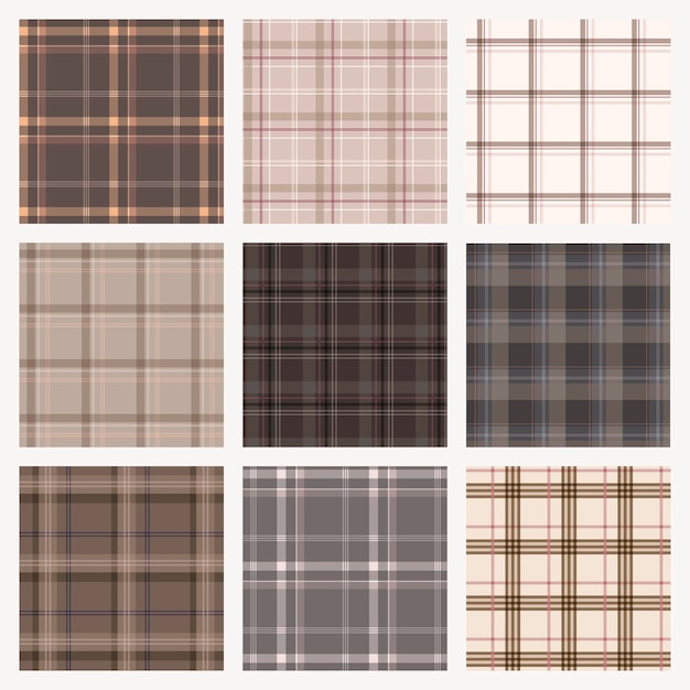 Seamless tartan background, brown abstract pattern design vector set