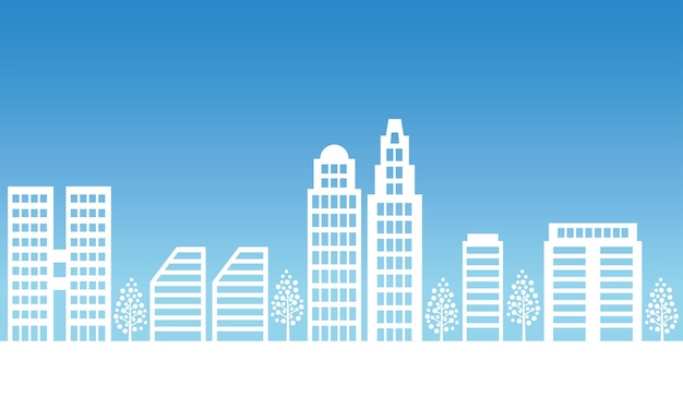 Seamless Vector Cityscape With Text Space On A Blue Background. Horizontally Repeatable.