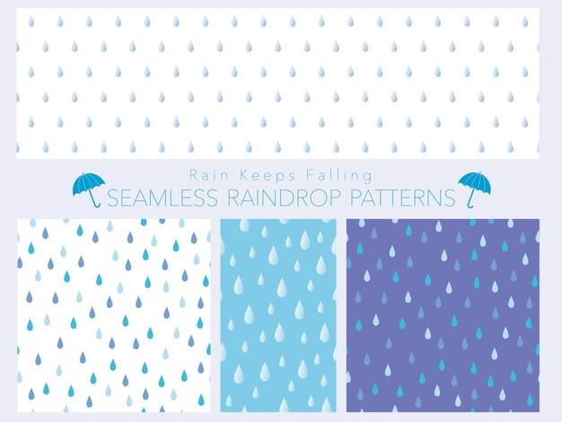 Seamless Vector Pattern With Raindrop Set. Horizontally And Vertically Repeatable.