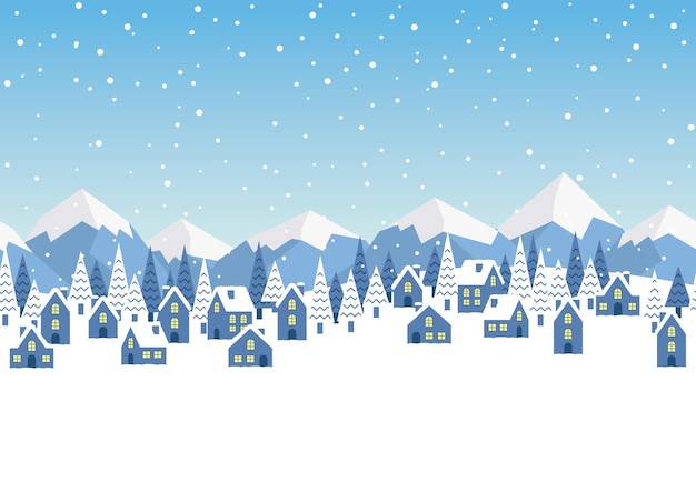 Free Vector seamless vector winter townscape illustration with text space. horizontally repeatable.