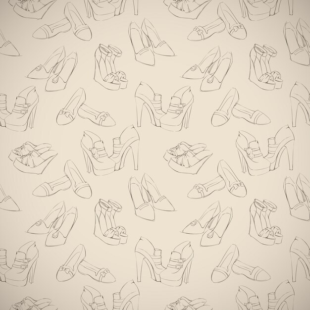 Seamless woman's stylish shoes sketch pattern