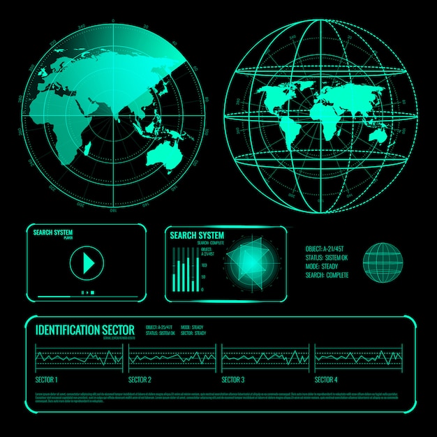 Search Radar Screen Blue Elements Set