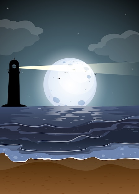 Free Vector seascape at night scene