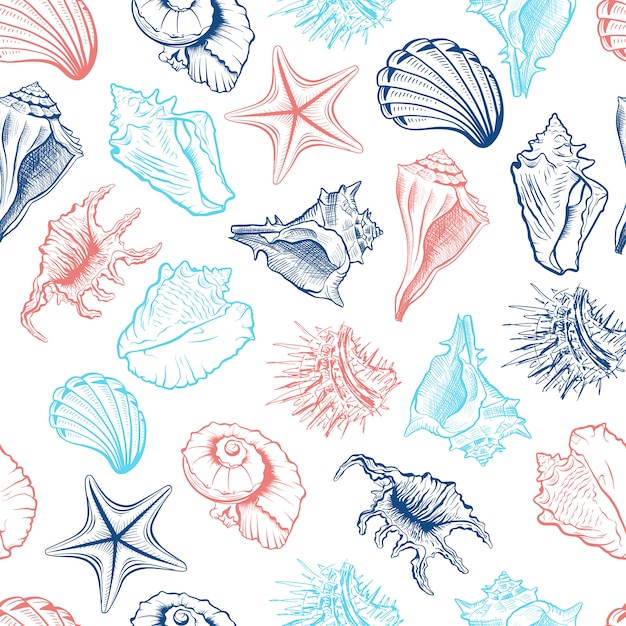 Seashells seamless pattern