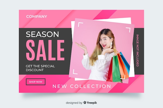 Season sale landing page with female holding bags