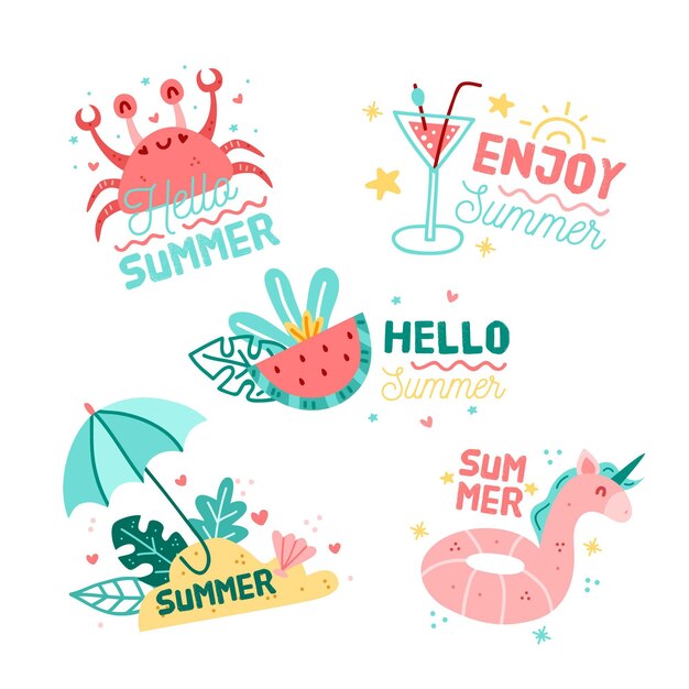 Seasonal hand drawn summer label set