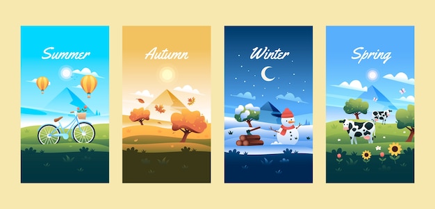 Free vector seasons gradient illustration set