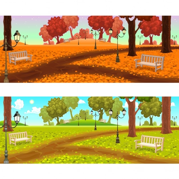 Free vector seasons landscapes