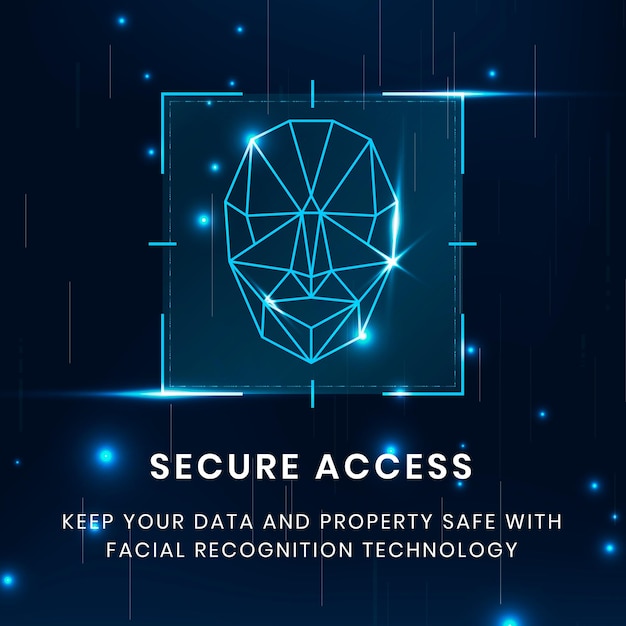 Free Vector secure access technology template with face recognition scan