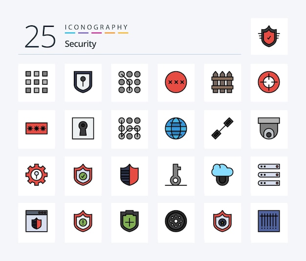 Free Vector security 25 line filled icon pack including home security code secure password