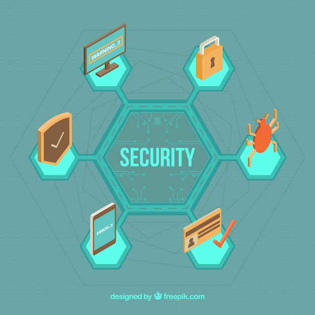 Free Vector security background with hexagon and isometric items