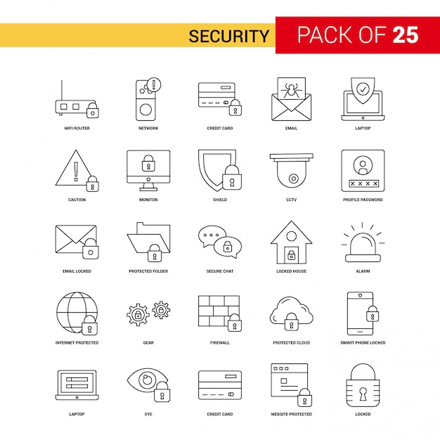 Free Vector security  black line icon - 25 business outline icon set