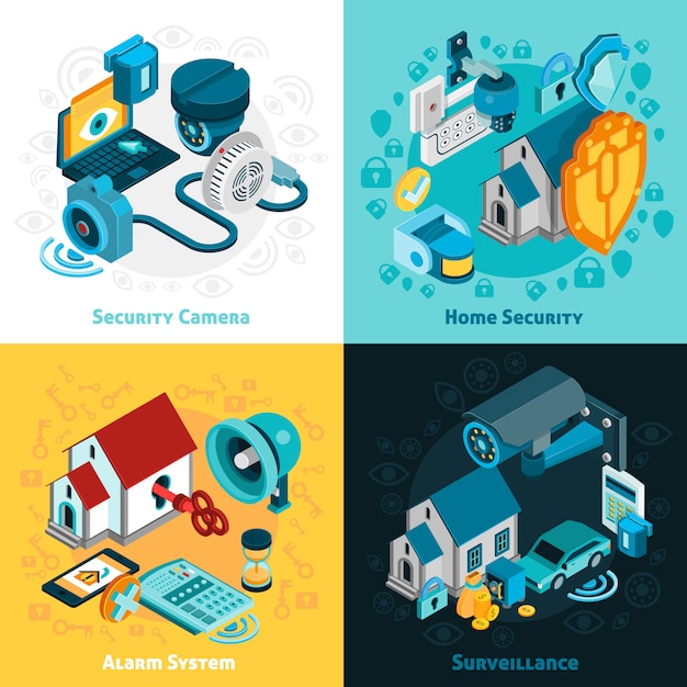 Free Vector security system concept icons set 