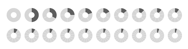 Free Vector segmented circles set isolated on a white background. fraction big set, of wheel diagrams. various number of sectors divide the circle on equal parts.