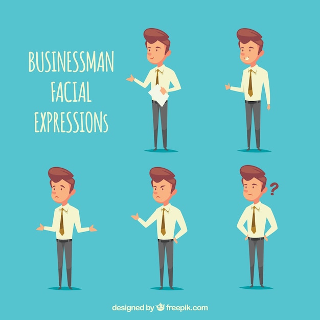 Selection of businessman character with facial expressions