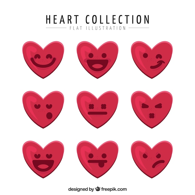 Free Vector selection of expressive hearts