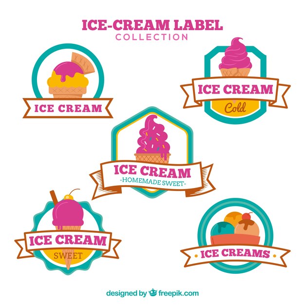 Selection of five decorative stickers with flat ice creams