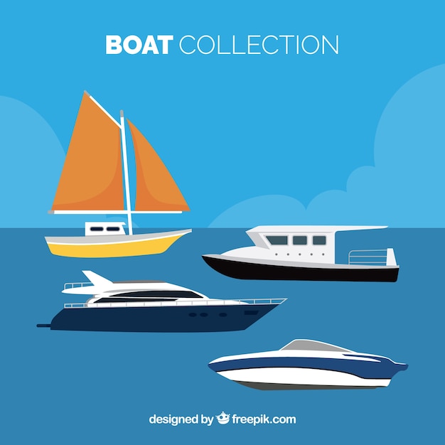 Free Vector selection of flat boats with variety of designs