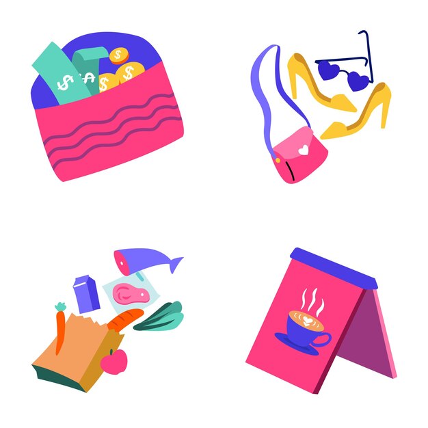 Selection of flat style shopping stickers