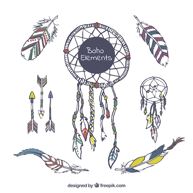 Free Vector selection of hand-drawn objects in boho style