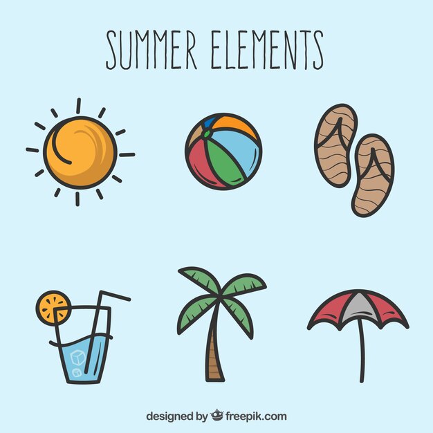 Selection of hand-drawn summer elements