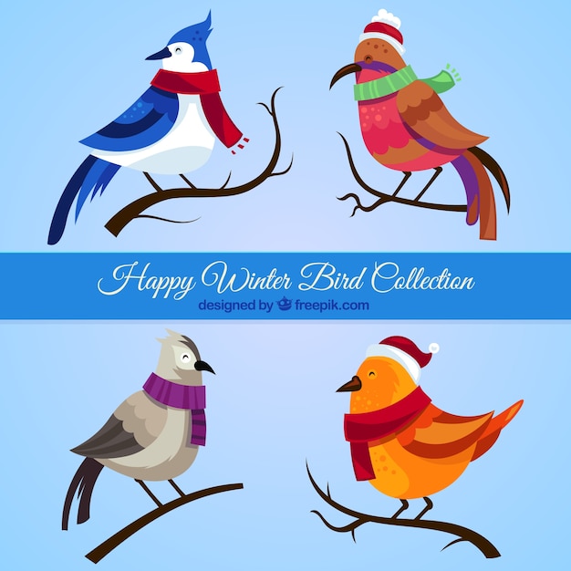 Free Vector selection of happy birds on branches