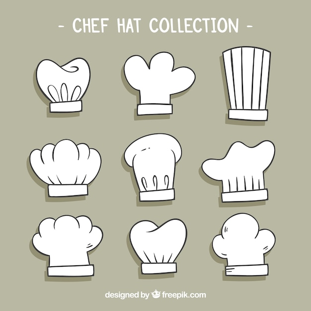 Free Vector selection of nine hand-drawn chef hats