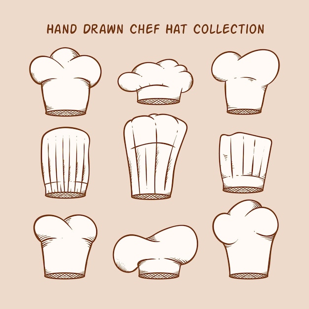 Selection of nine hand-drawn chef hats