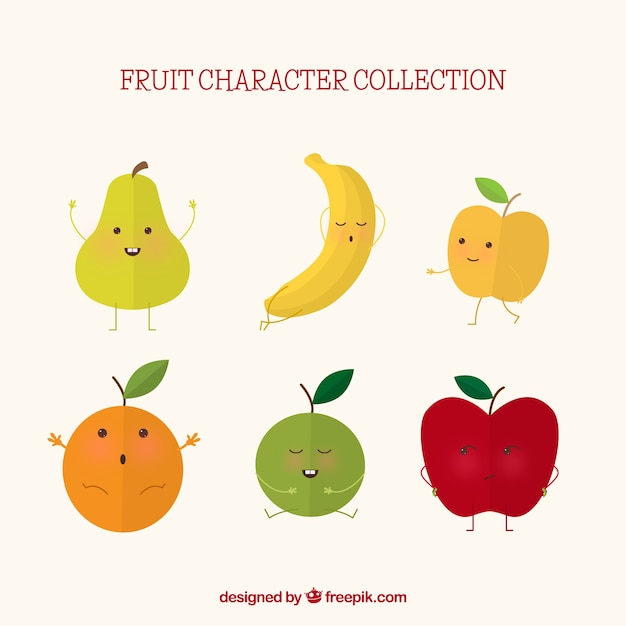 Selection of six expressive fruit characters