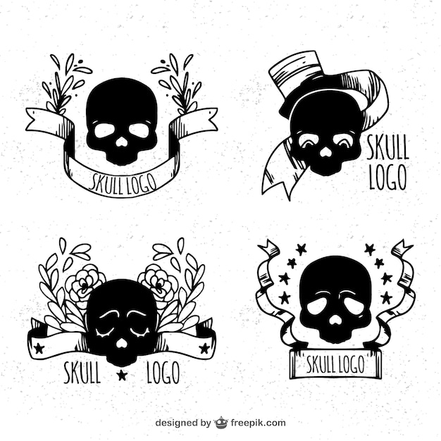 Selection of skull logos with decorative ribbon