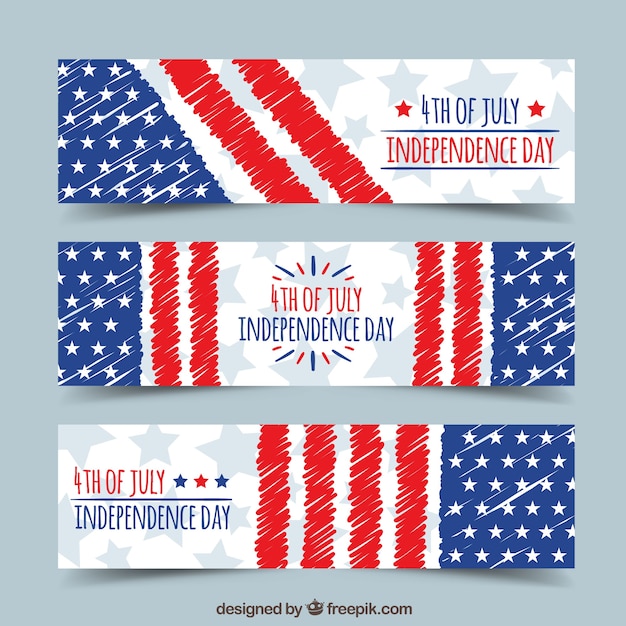 Free Vector selection of three independence day banners with stars