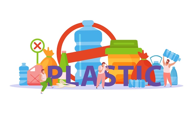 Free Vector self care flat concept with big plastic bag and abstract plastic pollution composition illustration