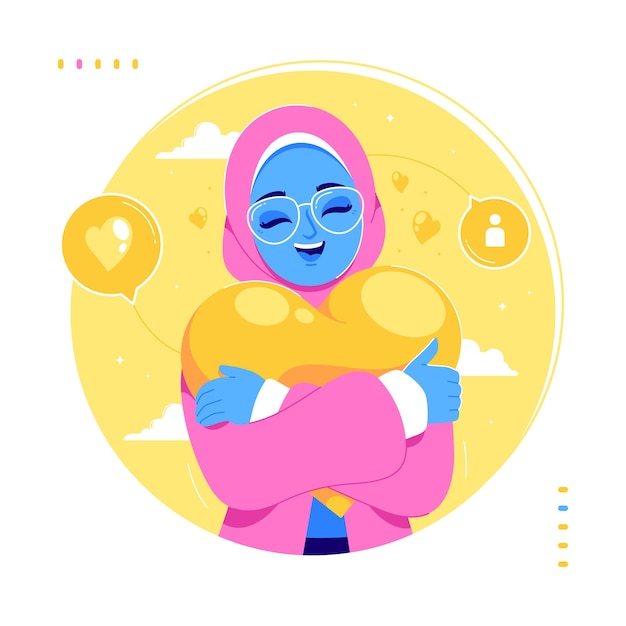 self care hijab blue girl character illustration