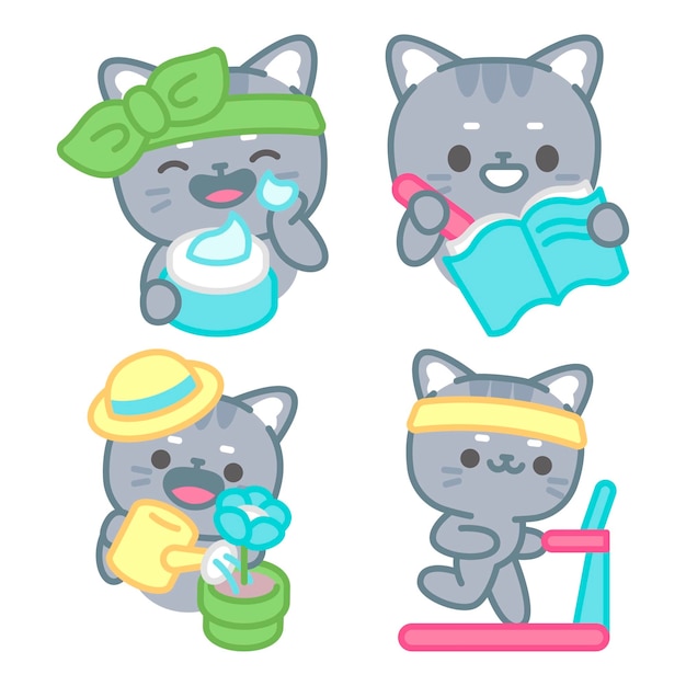 Self care stickers collection with tomomi the cat