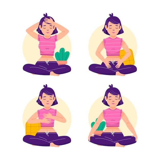 Free Vector self-healing reiki poses illustration pack