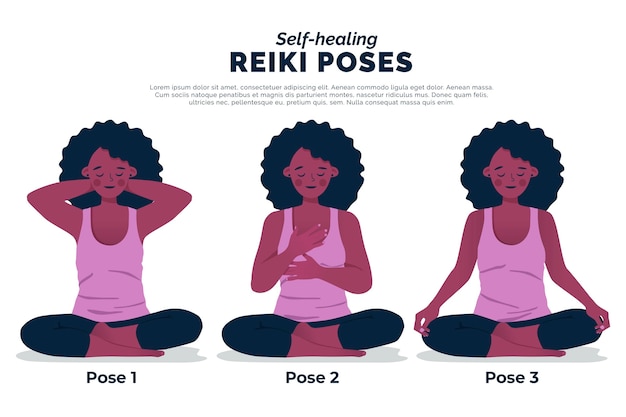 Self-healing reiki poses illustration