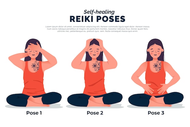 Self-healing reiki poses illustration