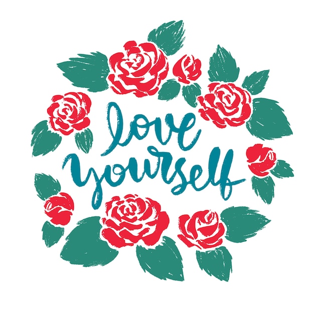 Free Vector self love lettering with flowers