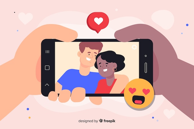 Self photo concept with interracial couple