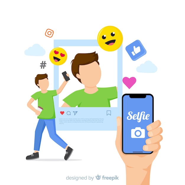 Free Vector selfie concept with application