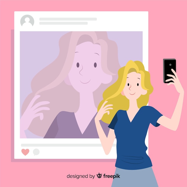 Selfie concept with girl illustration