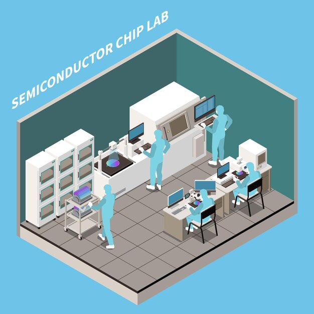 Semductor chip production isometric composition