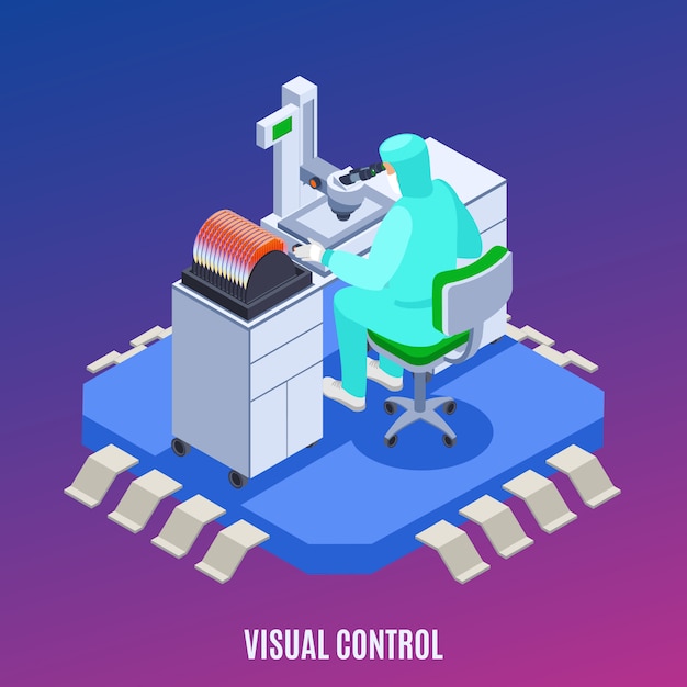 Semicondoctor production concept with visual control symbols isometric 