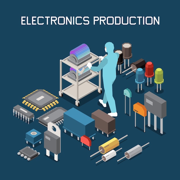 Semiconductor chip production isometric illustration