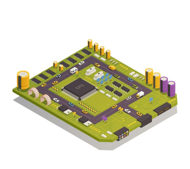 Semiconductor Electronic Components Isometric Composition 