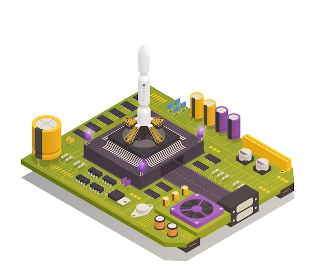 Free vector semiconductor electronic components isometric composition