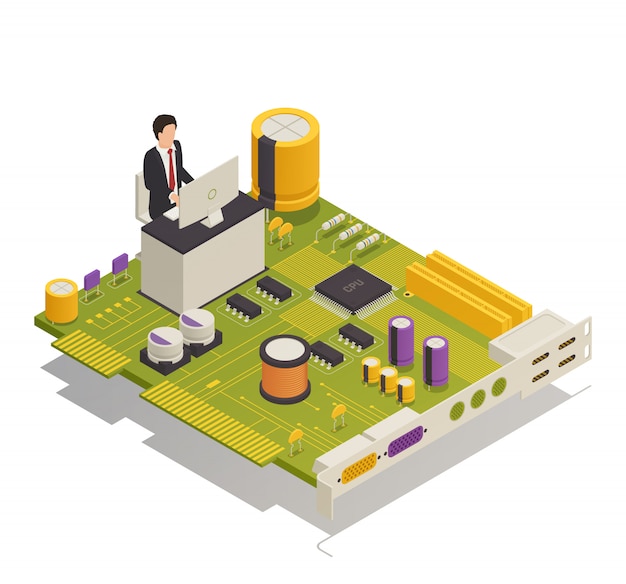 Free Vector semiconductor electronic components isometric composition 