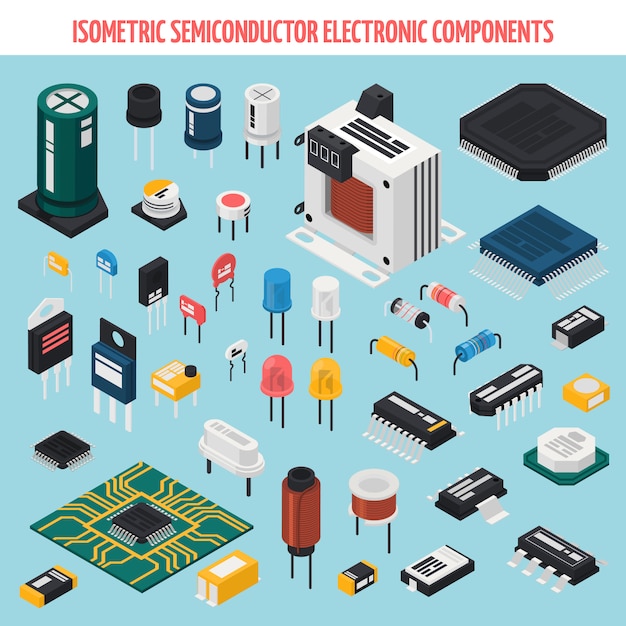 Free Vector semiconductor electronic components isometric icon set